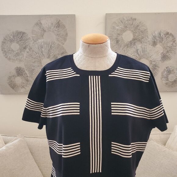 Anne Klein Striped Short Sleeve Midi Dress - Picture 3 of 12